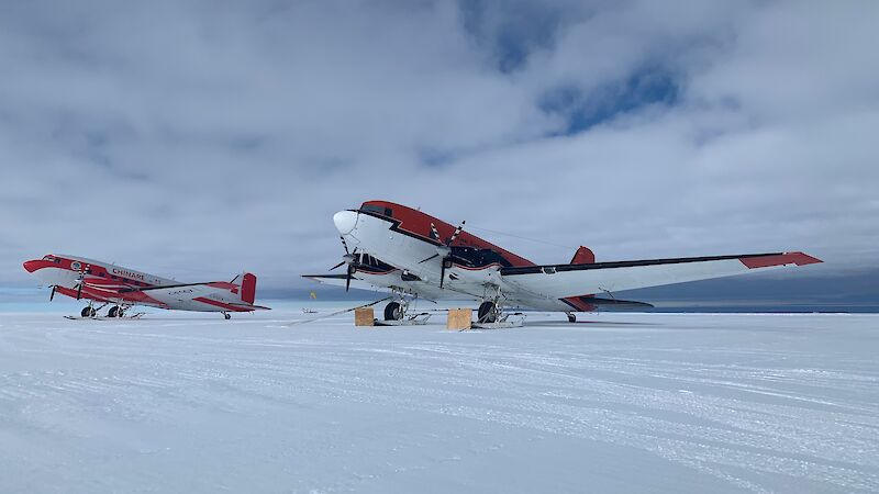 Two Basler aircraft at the Casey ski landing area