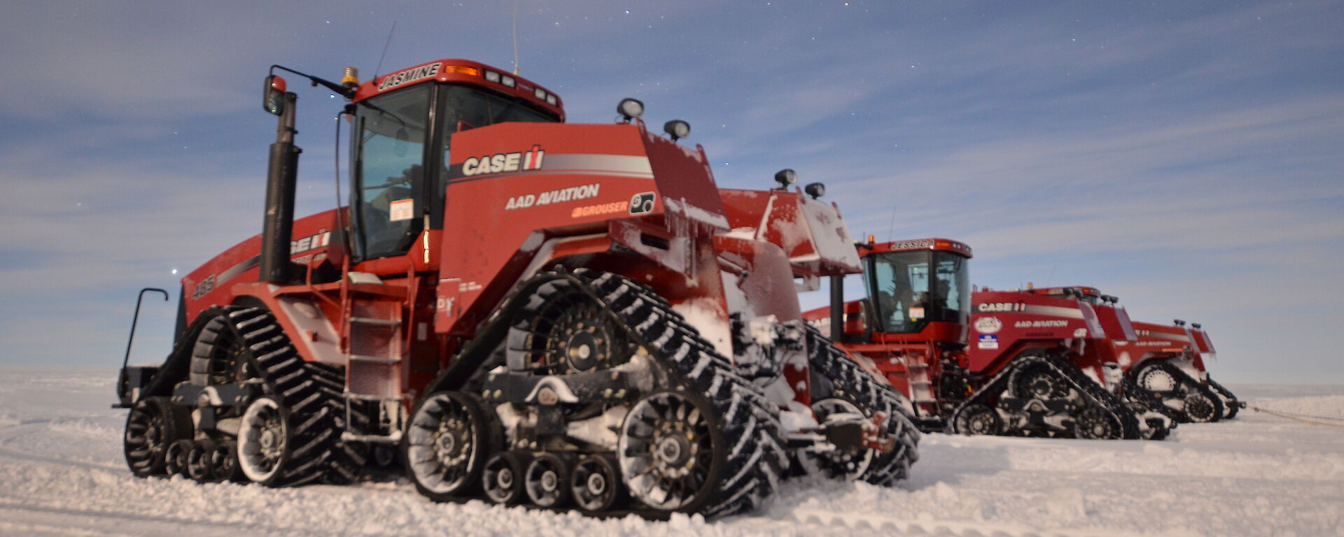 Quadtracs parked at the skiway for the evening