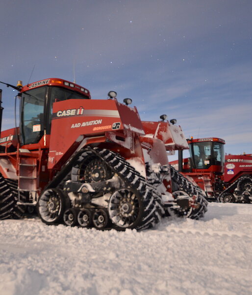 Quadtracs parked at the skiway for the evening