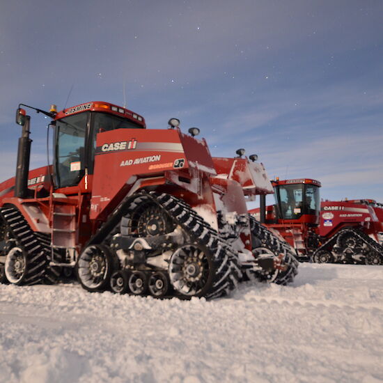 Quadtracs parked at the skiway for the evening