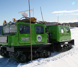 Mawson Station Expeditioner undertaking driving training in the new Green Hagglund