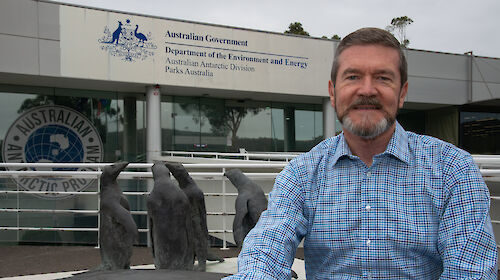 Kim Ellis outside the AAD headquarters in Kingston, Tasmania