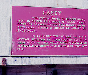 Plaque on old station building at Casey
