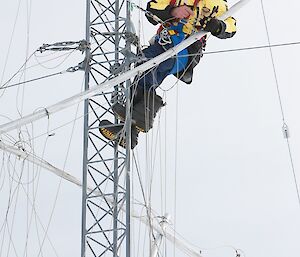 Working on aerial mast at Casey antenna farm