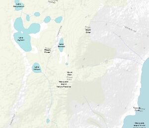 A map of the newly-named lakes at Macquarie Island.