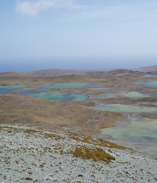 A group of small lakes on a barren plateau