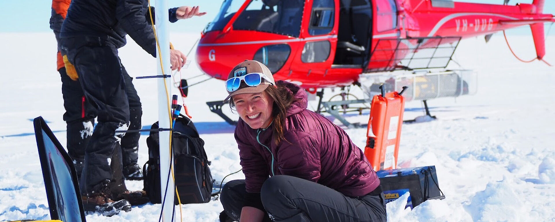 Madi Gamble Rosevear working with the team on the Totten Glacier