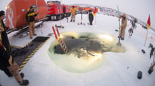 Preparing the midwinter swimming hole in the sea-ice, in front of Australia’s Davis research station