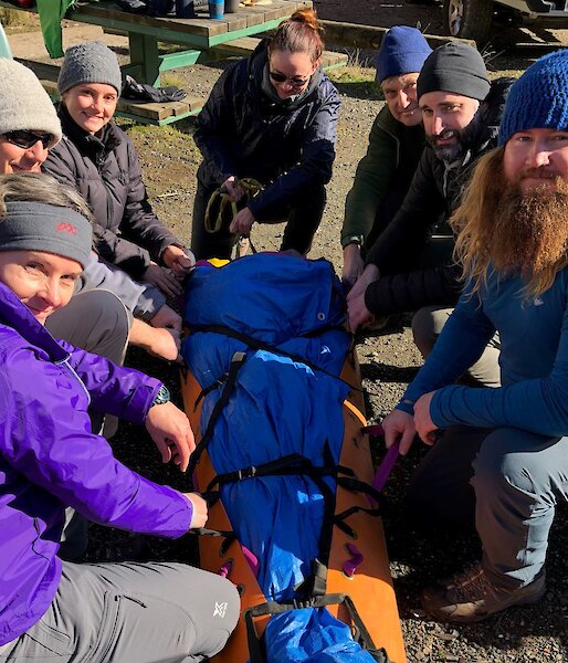 Course attendees undertake stretcher carrying training