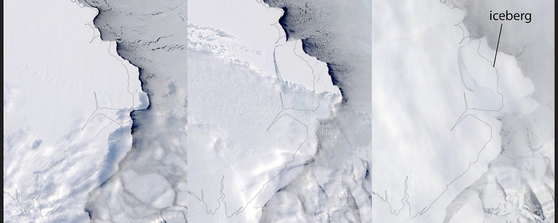 The Amery Ice Shelf iceberg calving sequence.