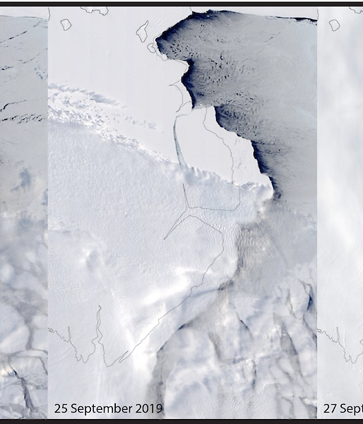 The Amery Ice Shelf iceberg calving sequence.