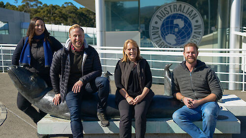 Australian Antarctic Program Station Leaders, Finn Taylor, Matt Williams, Ali Dean and David Knoff at headquarters in Kingston
