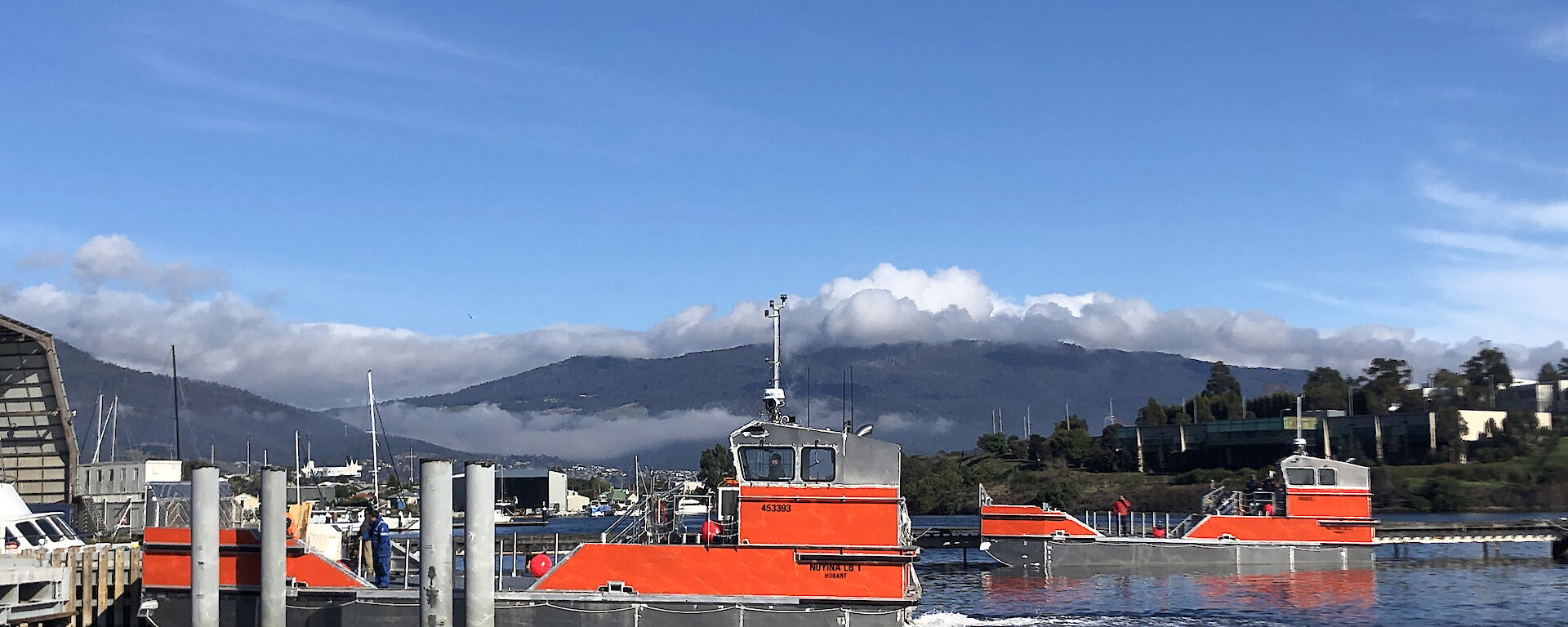 The two Antarctic barges on the River Derwent