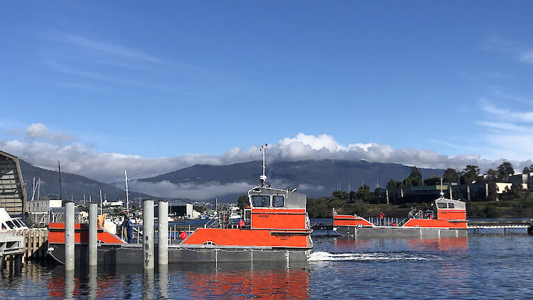 The two Antarctic barges on the River Derwent