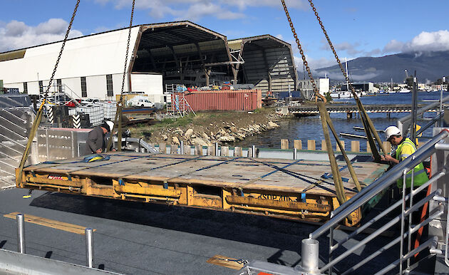 Load testing underway on one of the aluminium barges