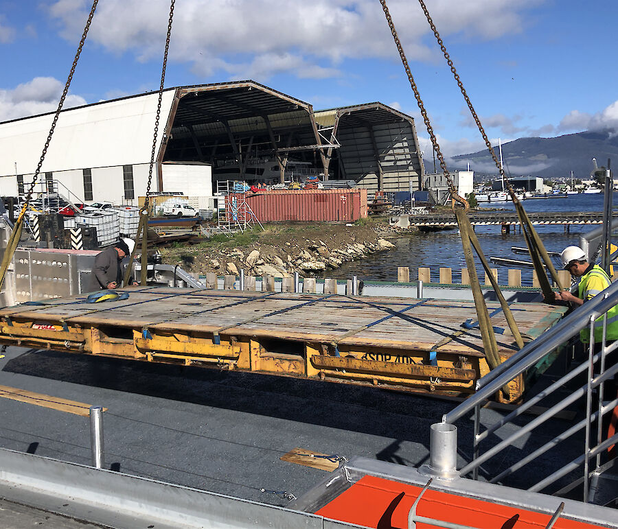 Load testing underway on one of the aluminium barges