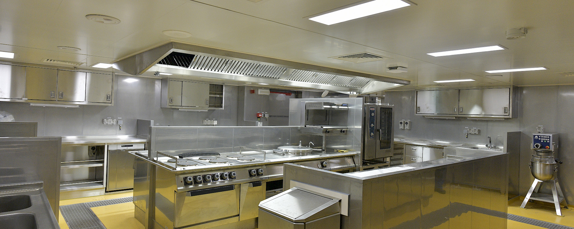 View of the ship’s commercial kitchen.