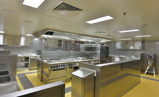 View of the ship’s commercial kitchen.