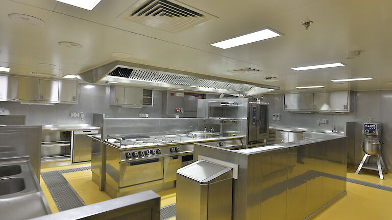 View of the ship’s commercial kitchen.