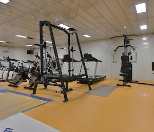 The gym with exercise bikes and other equipment on the Nuyina.