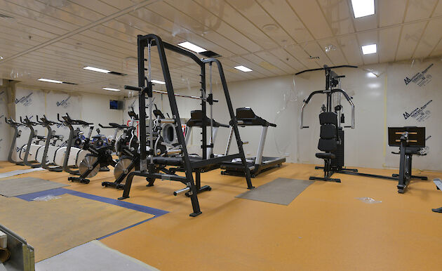 The gym with exercise bikes and other equipment on the Nuyina.