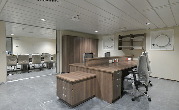 The science office with a timber-style vinyl finish.
