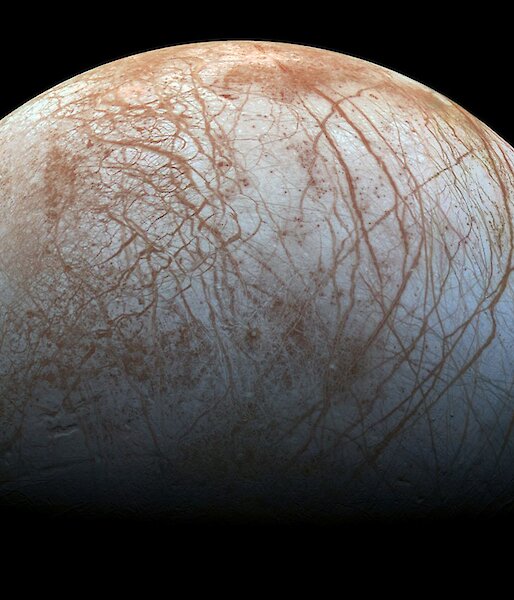 The surface of Europa looms large as seen from Galileo Spacecraft