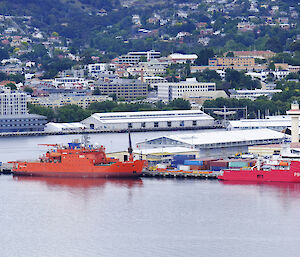 Aurora Australis and L’Astrolabe berthed in Hobart