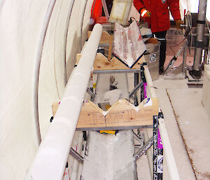 Ice core in the drill tent at Law Dome