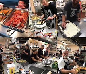 Kitchen Helpers; Anne; Phoebe, Morgs, Robyne, Jane, Madi, Wisey, Sean E, Macca, 2dogs, and Mitch in the kitchen