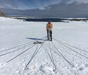 Building anchors in the snow with mutiple points to hold ice lines during resupply