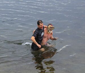 Gary and Pete getting out of the water on Australia Day