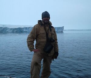 Leign standing in front of the Vandeford Glacier