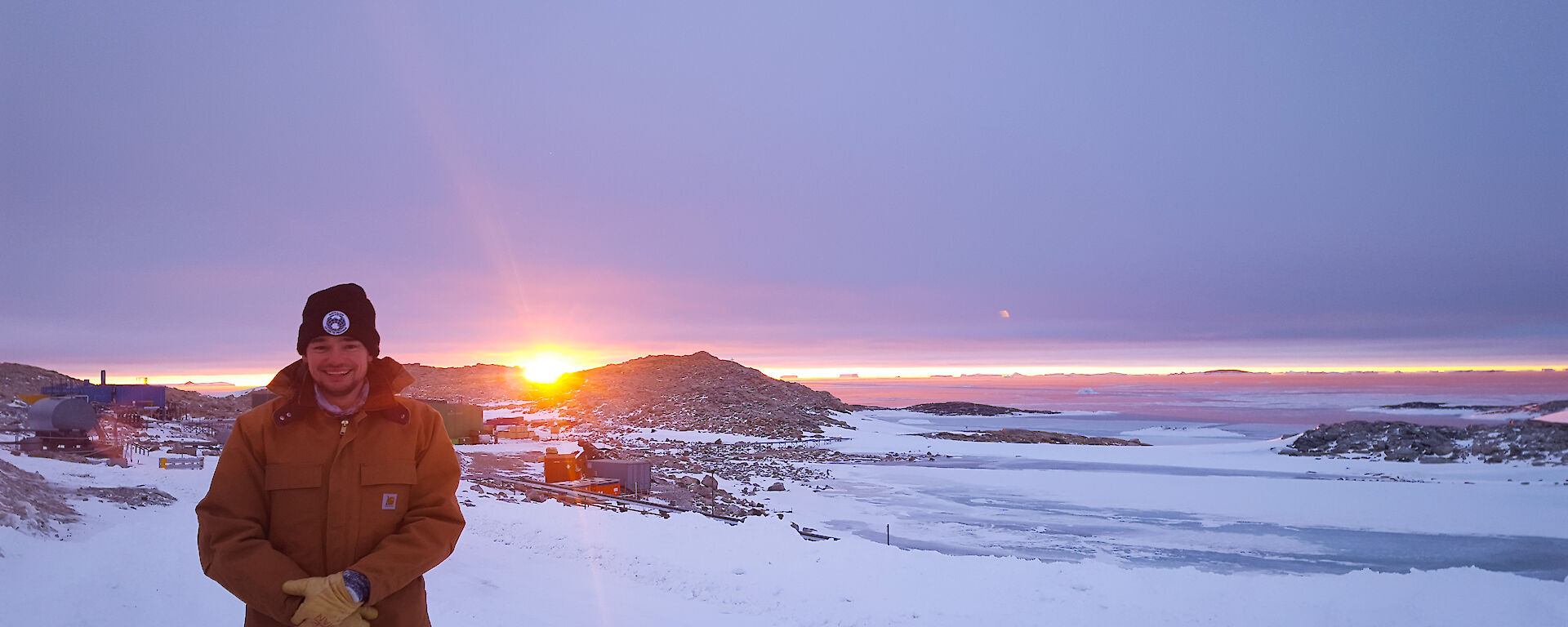 Sunset at Casey with Sam in the foreground