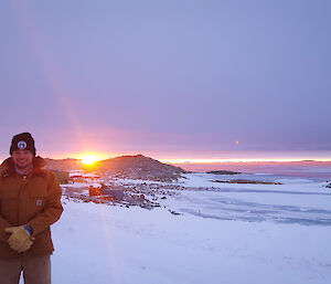 Sunset at Casey with Sam in the foreground