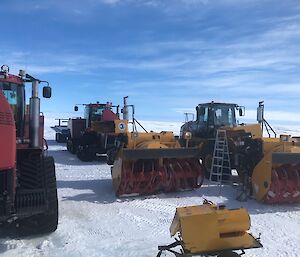 A busy day of breakdowns at Wilkins — machinery on the snow waiting its turn