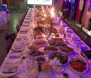 The dinner table with all sorts of beautiful food