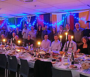 Casey’s 72nd ANARE Midwinter Dinner with the team of 29 behind the table