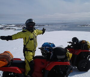 Tanya on the quad with the snow and water in the background