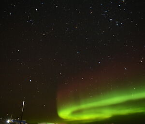 A bright green with light shades of red in the aurora taken the night of the refuelling