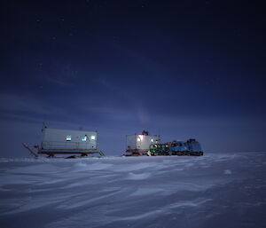 Law Dome Camp at night with Haggs and trailers