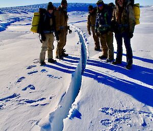 Newcomb Bay sea ice walk on a sunny day (L-R Amy, Scott, Matt, Jason and Gavin)