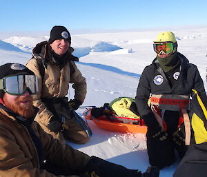 Tea break on the walk to Browning’s (L-R Garvan, Conrad, Aaron and Amy) sitting on the snow