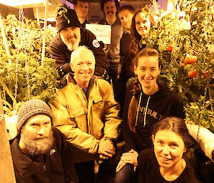 Hydroponics Team (R — L Craig, David, Ben, Alan, Gavin, Scott, Marissa, Amy and Tanya) standing amongst the plants