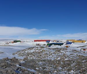 A view of Casey Station from Reeves Hill in brilliant sunshine