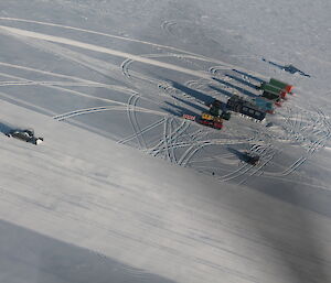 A view of the ski landing area and taxiway taken from a Basler coming in to land