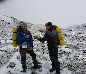 two men in snowy Vestfold Hills