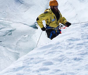 Antarctic plumber abseiling