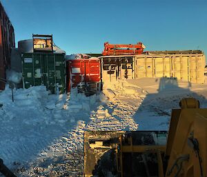 Davis Station storage containers blocked by snow