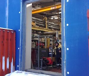Antarctic station powerhouse panel door open